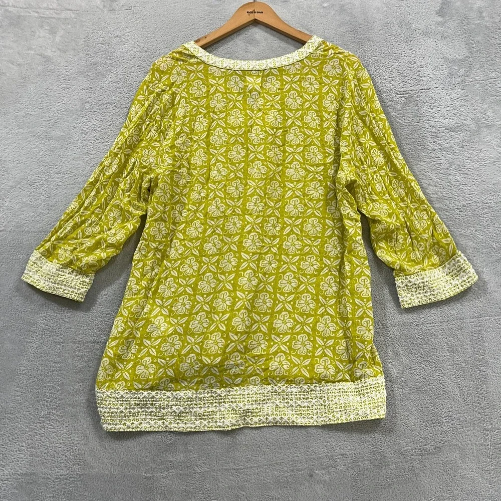 Sigrid Olsen Blouse Womens XL Embroidered Tunic Top 3/4 Sleeve Lime Boho - Picture 2 of 8